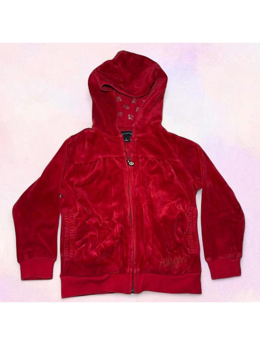 Y2K Tommy Hilfiger Velour Zip Up Hoodie Sweater Size 4T